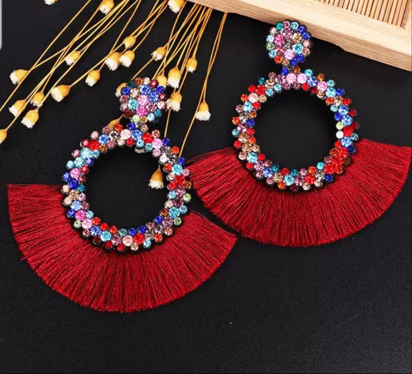 Party Sparkle Tassel Earrings Wine - Style & Grace Co
