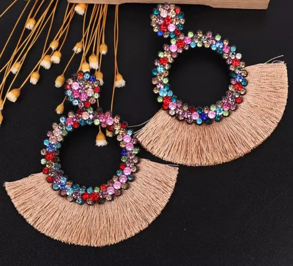 Party Sparkle Tassel Earrings in Taupe - Style & Grace Co