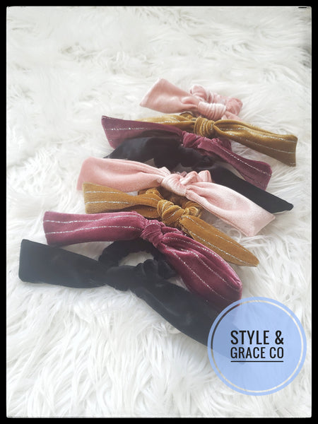 Velvet Bow Tie Hair Tie - Style & Grace Co