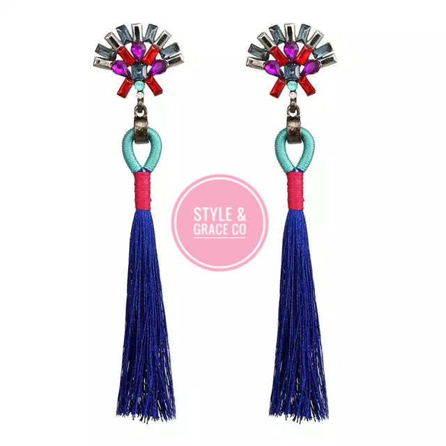 Let's Dance Tassel Earring - Navy - Style & Grace Co