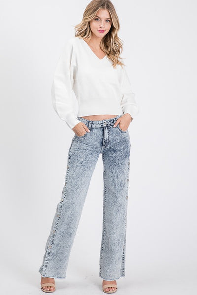 Karly Acid Wash Button Side Jeans - Style & Grace Co