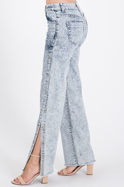 Karly Acid Wash Button Side Jeans - Style & Grace Co