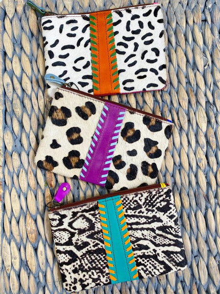 Leather Hair on Hide Stitched Pouch - Style & Grace Co