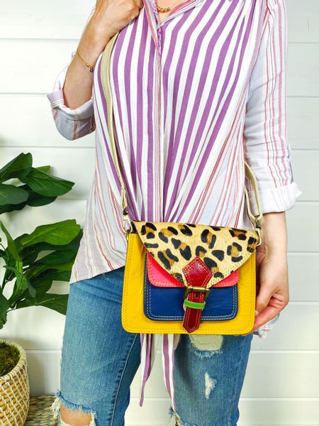 Juna Double Stitched Leather and Hair on Hide Crossbody - Style & Grace Co