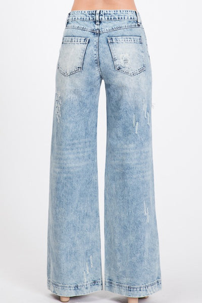 Uniq Distresed Wide Leg Boyfriend Jean - Style & Grace Co