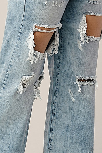 Uniq Distresed Wide Leg Boyfriend Jean - Style & Grace Co